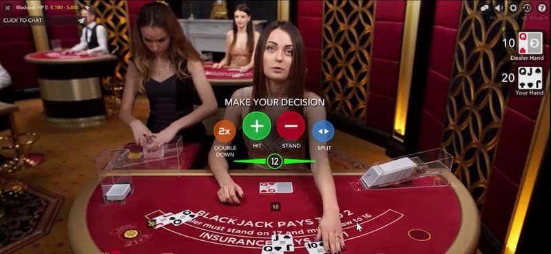 Nhiều lựa chọn trong game Blackjack